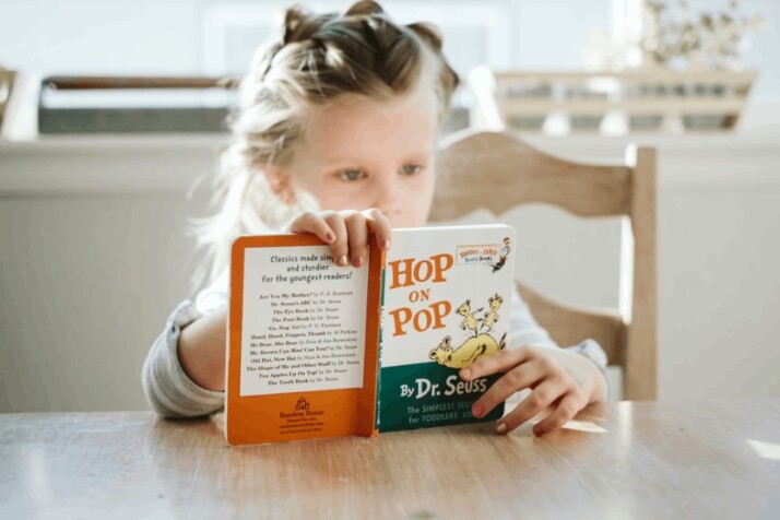 girl sitting on a chair while reading a book