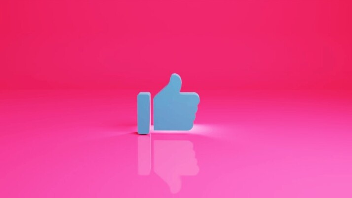 The common Facebook like icon with a bright pink background.