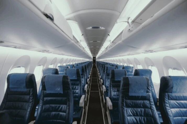 a narrow-body airplane with 2+2 seating that doesn't have passengers.