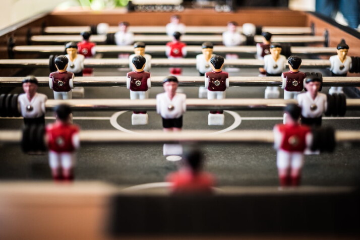 picture of a table football set facing the white players.