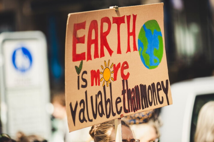 EARTH IS MORE VALUABLE THAN MONEY. Global climate change strike.