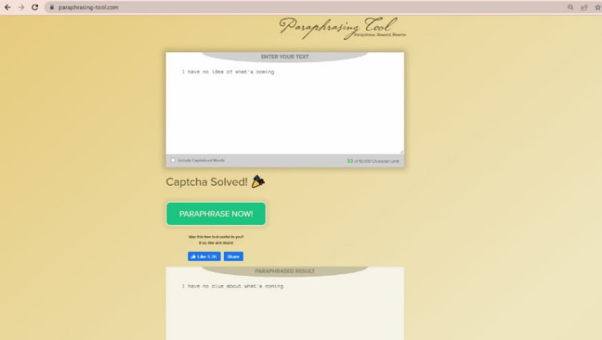 Paraphrasing Tool screenshot