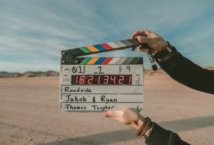 A clap board for a desert scene involving Jakob and Ryan.