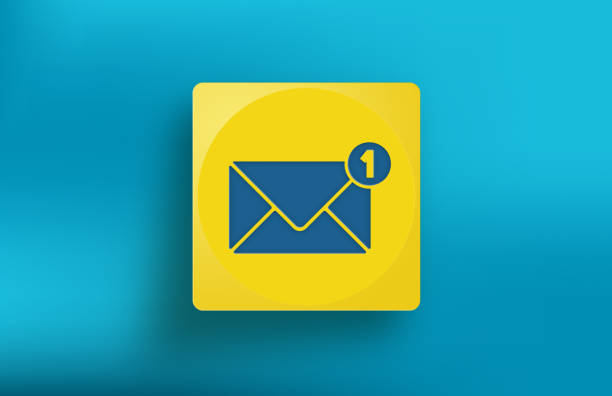 yellow cube with email symbol on blue background picture