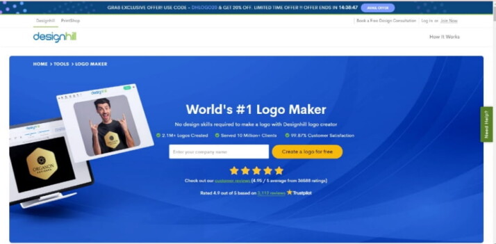 Designhill logo maker homepage