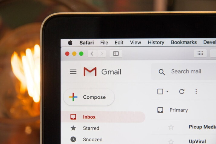 A black laptop displaying the Gmail upper left toolbar.