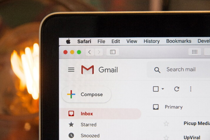 A Gmail inbox displayed on the screen of a laptop.