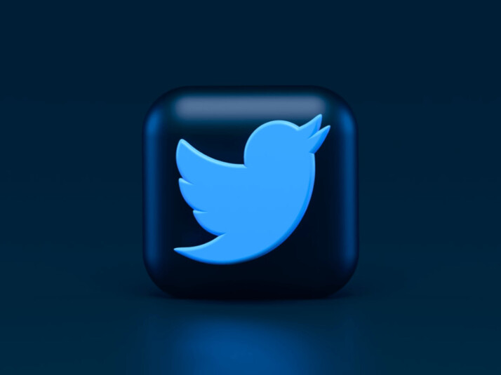 A blue and black Twitter tiny bird illustration on a box.