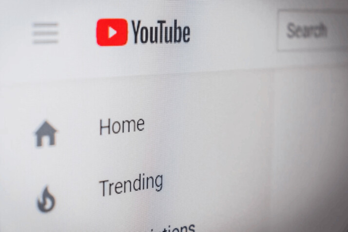 screenshot of the youtube website, showing home and trending categories.