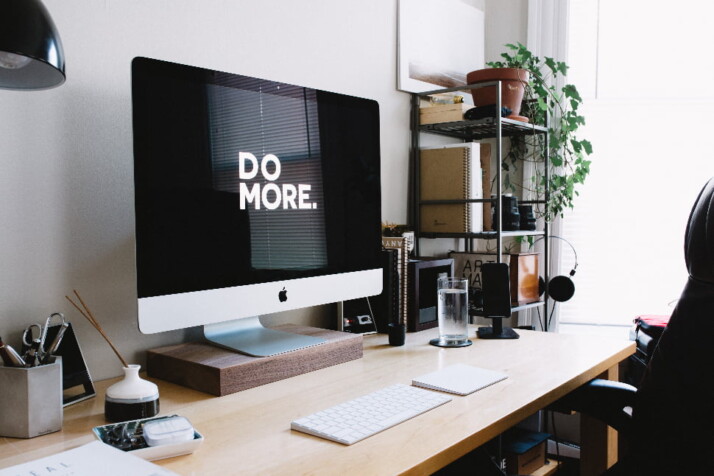 A work station with the words 