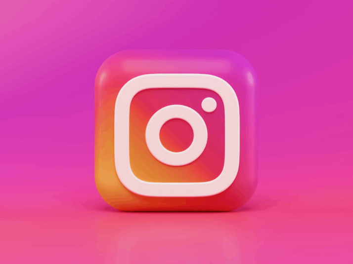 a 3d rendering of the Instagram logo against a pink background.