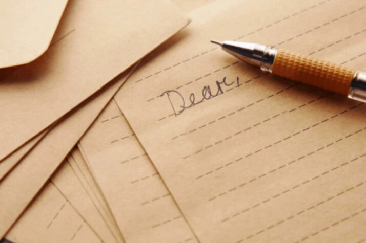 brown lined book papers and pen scattered on table