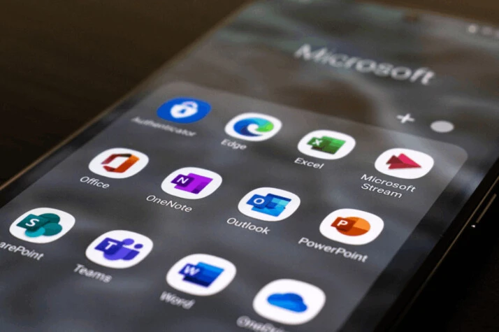 a cell phone screenshot showing the suite of Microsoft Office tools.