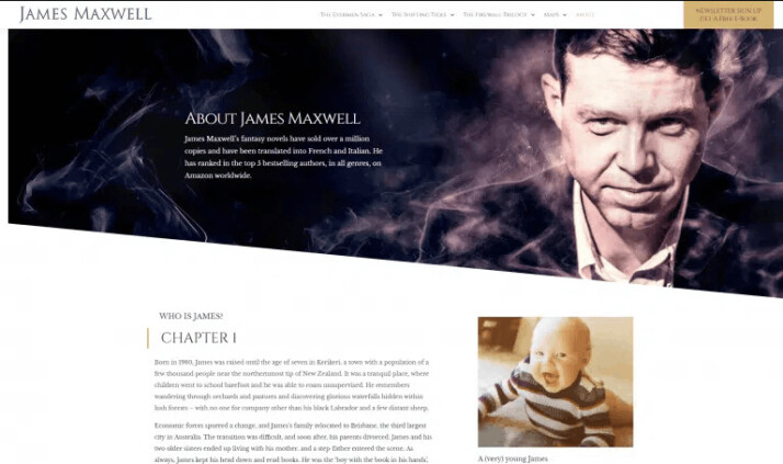 An image of author James Maxwell website's landing page