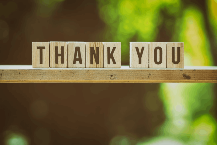 Brown and white wooden blocks with Thank You note