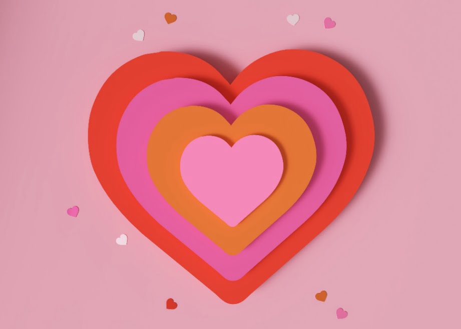 A big heart made up of layers of heart cut-outs.