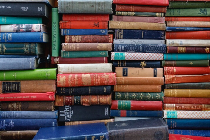 A pile of assorted books.