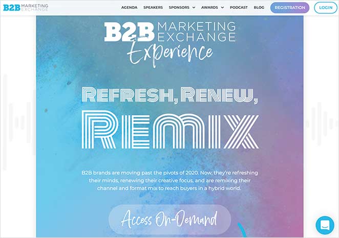 B2B marketing event landing page