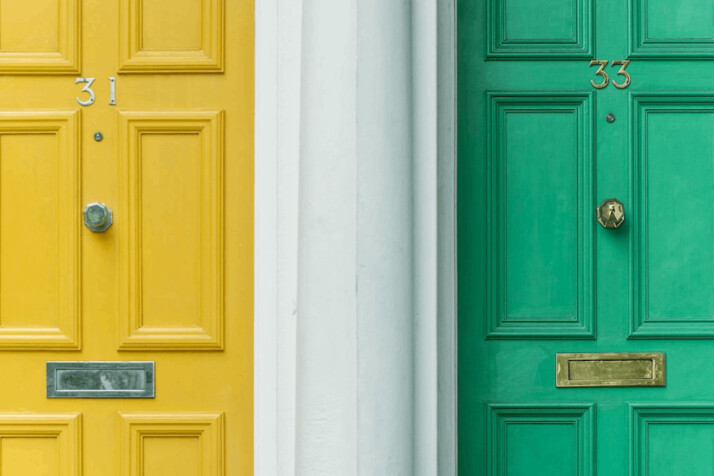 green door beside yellow door