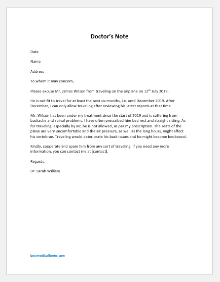 Doctor's Note for Travel Cancellation | Printable Medical Forms, Letters &  Sheets