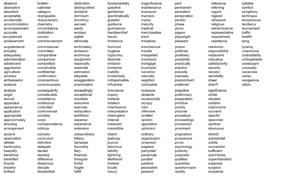 9th grade academic vocabulary words