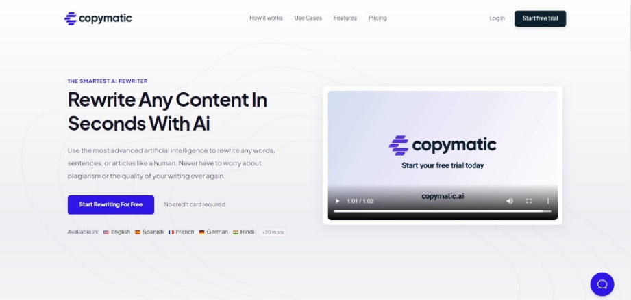 Copymatic homepage screenshot