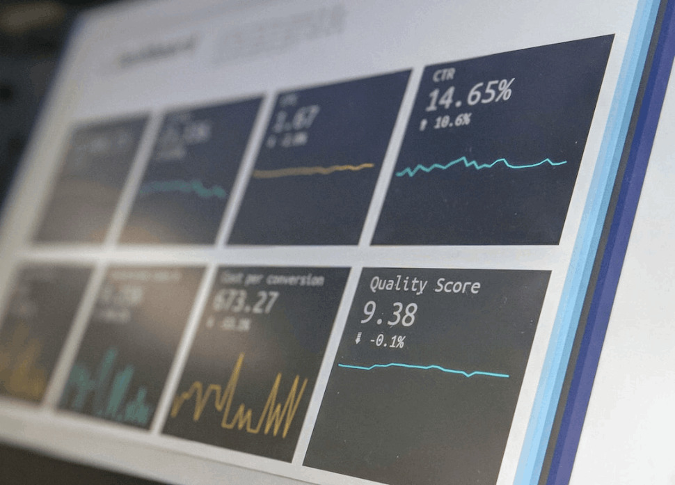 a turned on computer monitoring screen showing data analytics