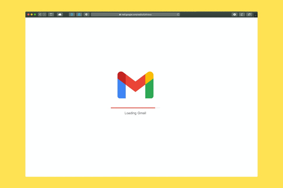 A laptop screen displaying the Gmail logo and a text that says 