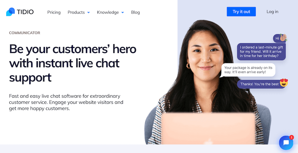 tidio live chat landing page design