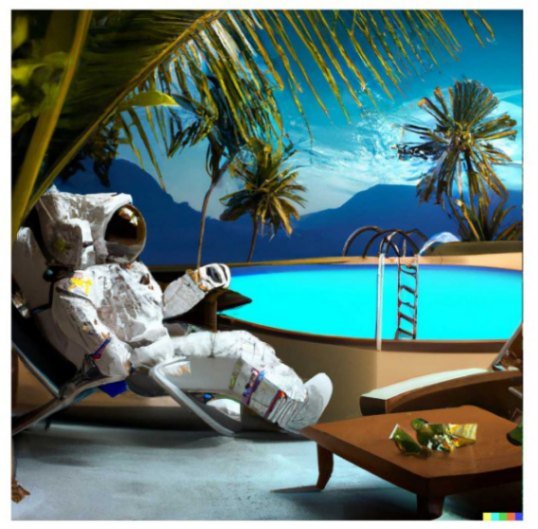 An astronaut lounging in a tropical resort in space in a photorealistic style.