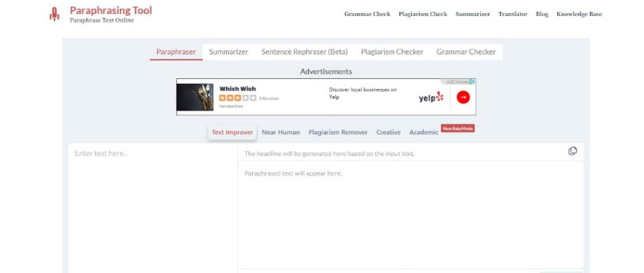 Paraphrasingtool.ai homepage screenshot