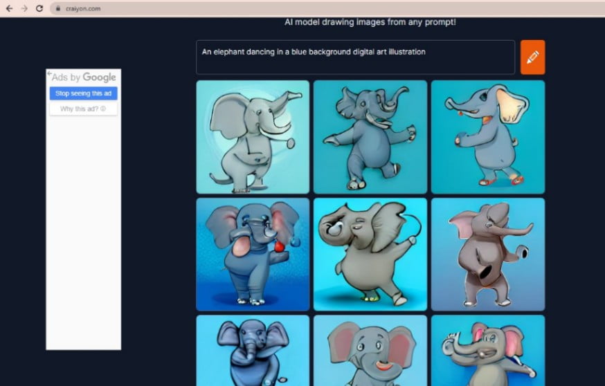 An elephant dancing in a blue background digital art illustration