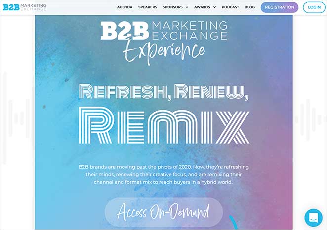B2B marketing event landing page