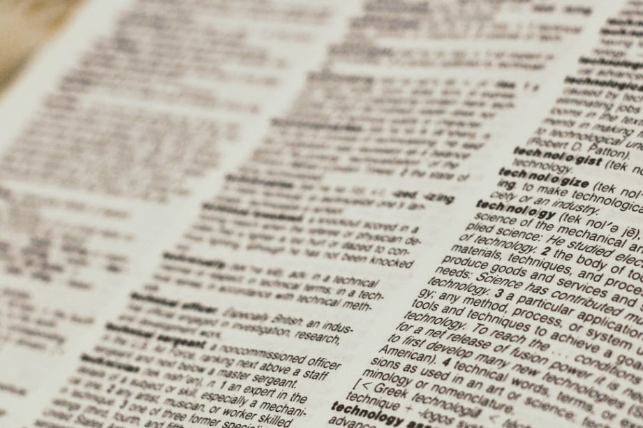 A photo of a dictionary page that's filled with text.