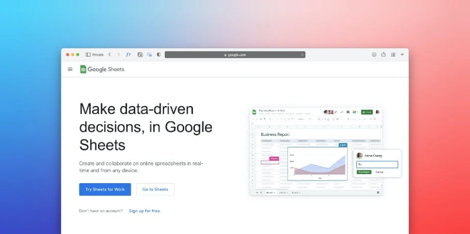 A photo of the Google Sheets landing page on a web browser.
