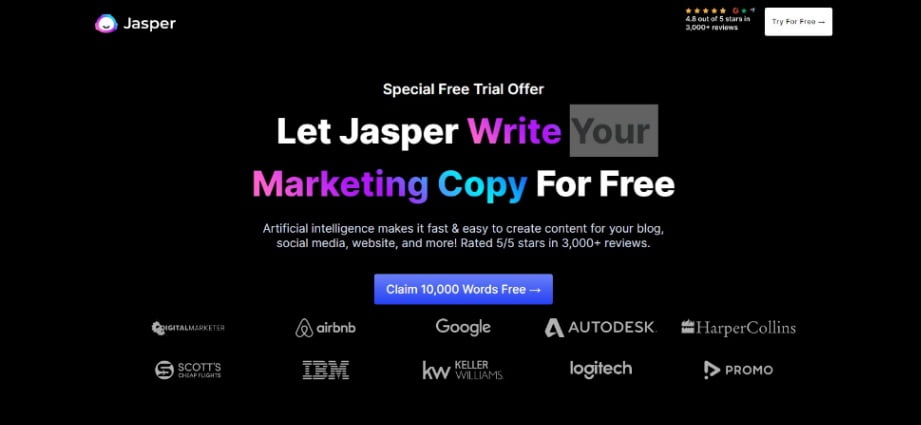 Jasper AI homepage screenshot