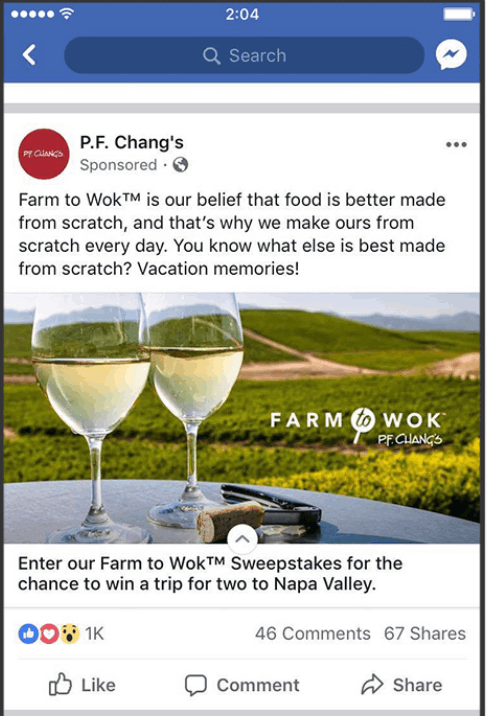 PF Changs Facebook ad