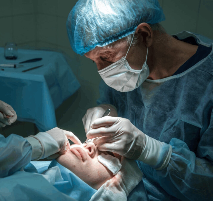 doctor conducting operation at patient in operating room