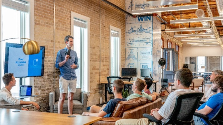 A team having a meeting presentation inside the office.